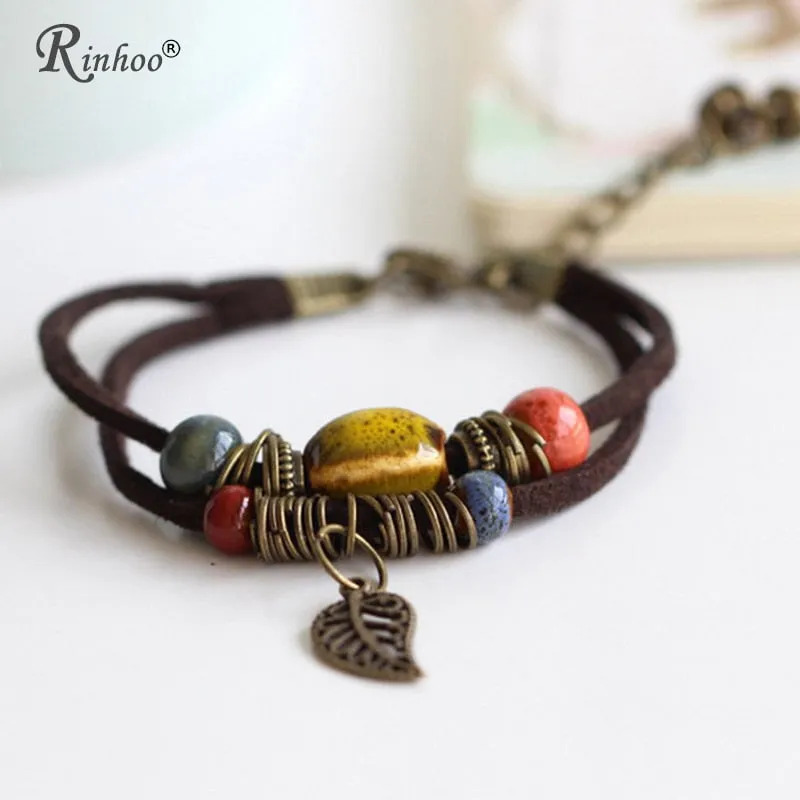 RINHOO Bohemian Leather Charm Bracelet for Women