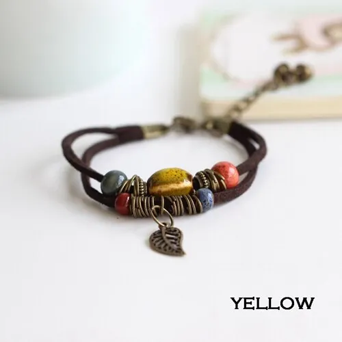 RINHOO Bohemian Leather Charm Bracelet for Women