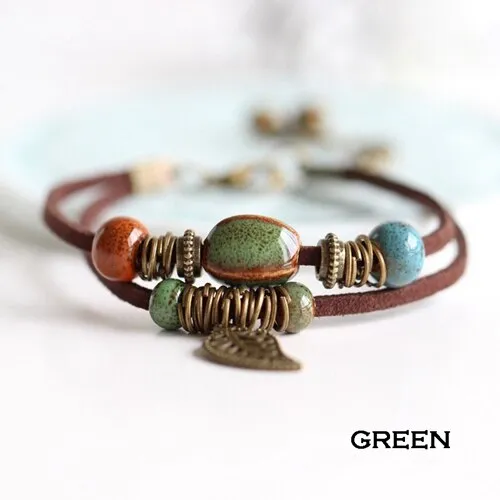 RINHOO Bohemian Leather Charm Bracelet for Women