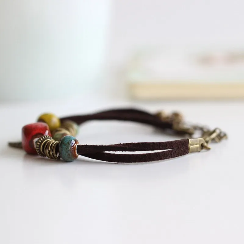 RINHOO Bohemian Leather Charm Bracelet for Women