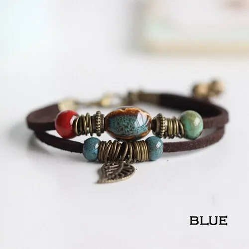 RINHOO Bohemian Leather Charm Bracelet for Women