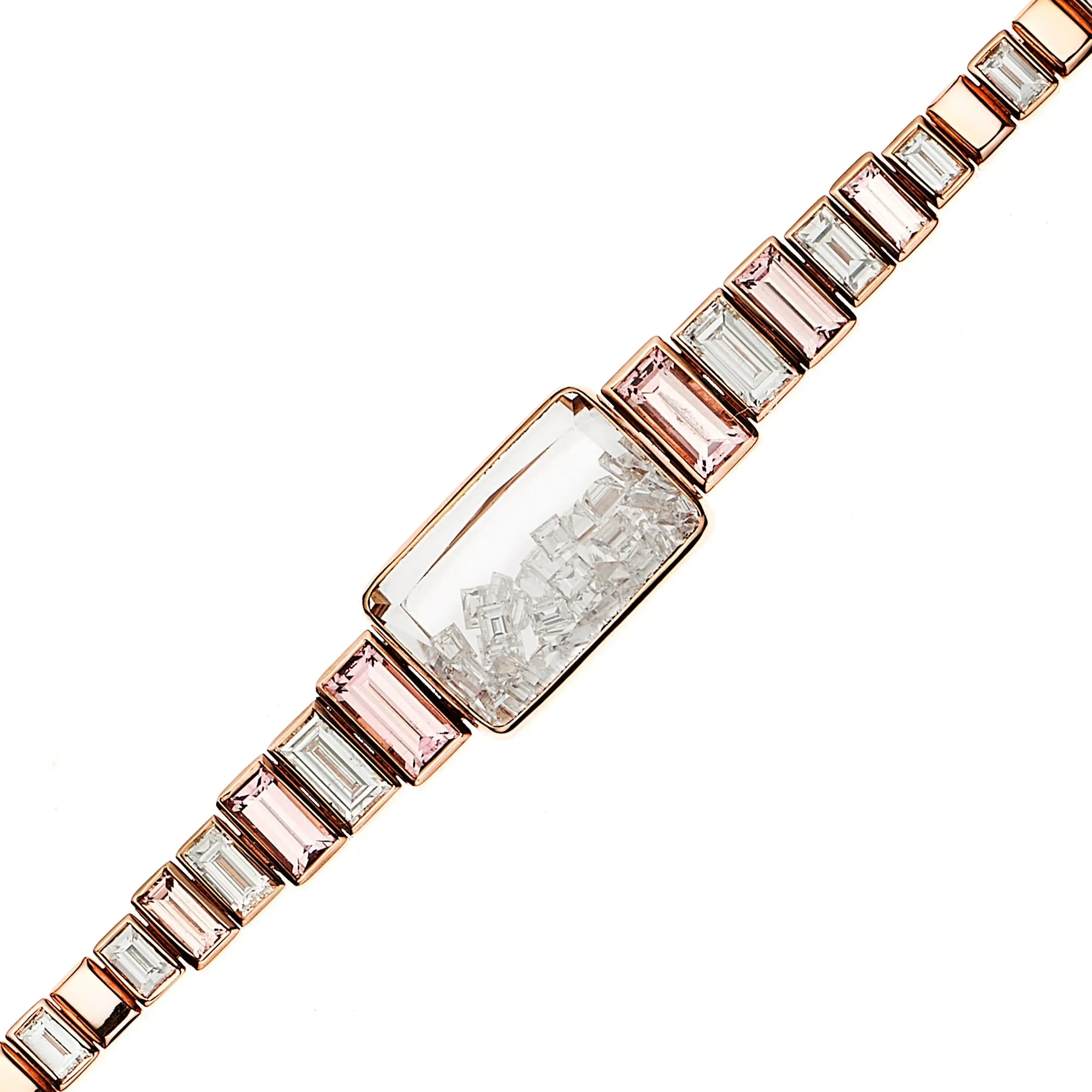 Rose Gold Malaya Garnet Bracelet with Rectangular Diamond Shake