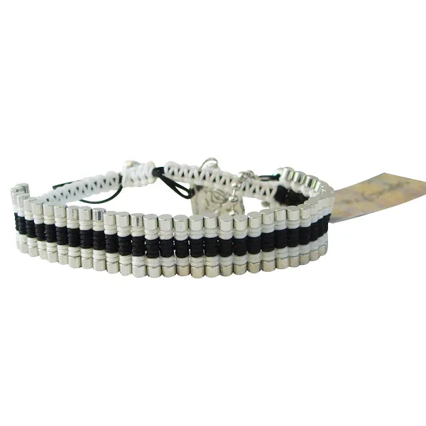 Rose Gonzales "Tori" Classic Collection Woven Bracelet in Silver, Black, & White