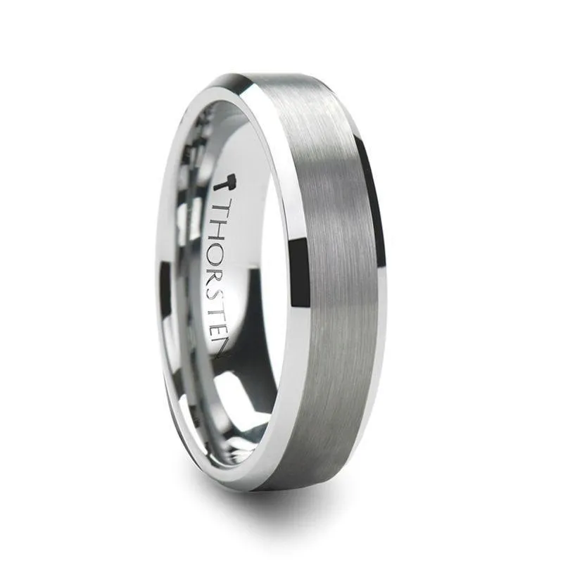 SAIRA Beveled White Tungsten Carbide Ring with Brushed Center - 4mm & 6mm