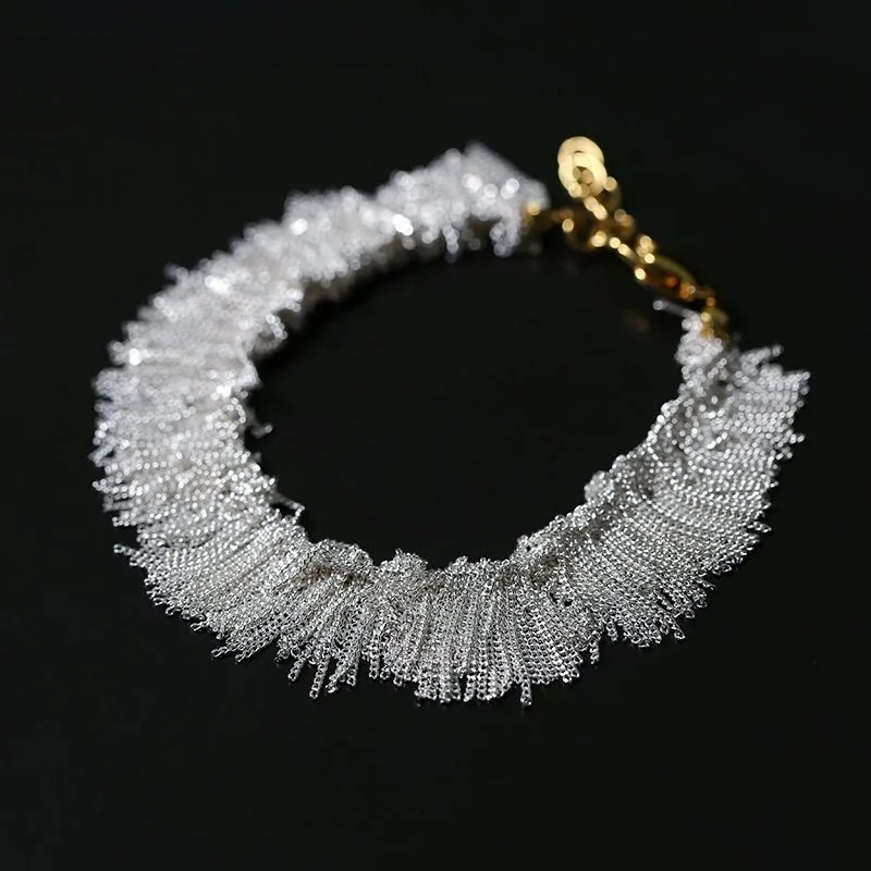 Shining Galaxy Waterfall Tassel Silver Bracelet