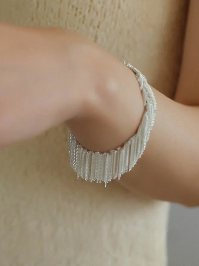 Shining Galaxy Waterfall Tassel Silver Bracelet