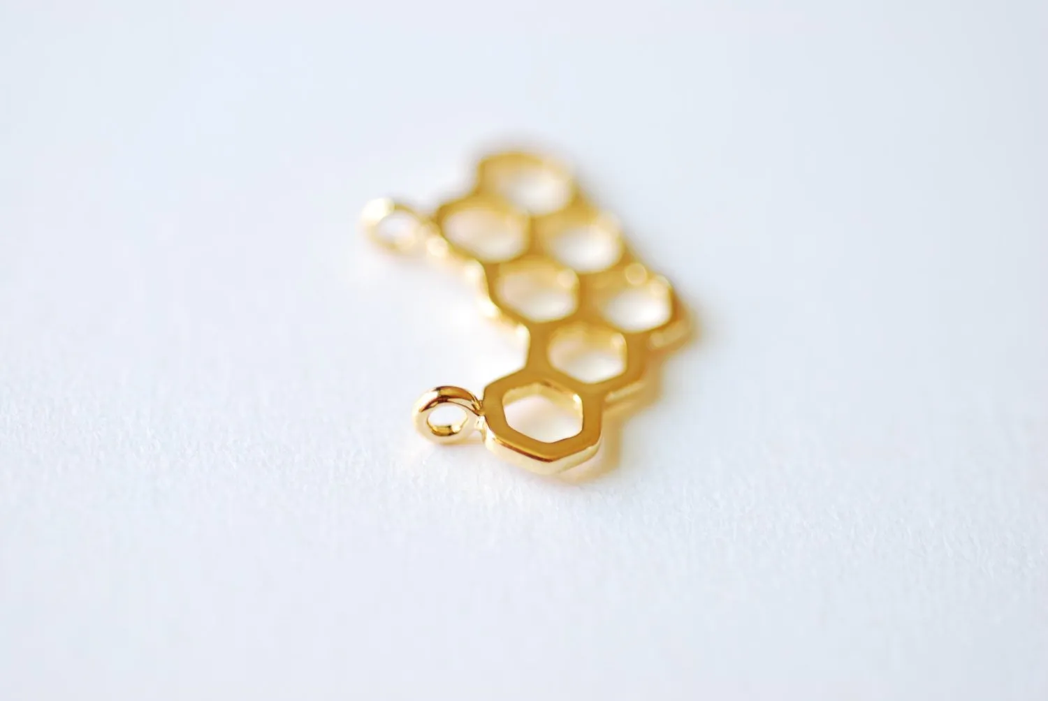 Shiny Vermeil Wholesale Gold Honeycomb Charm- 18k gold plated over Sterling Silver Honeycomb, Gold Geometric Hexagon Charm, Gold Beehive Charm, 241