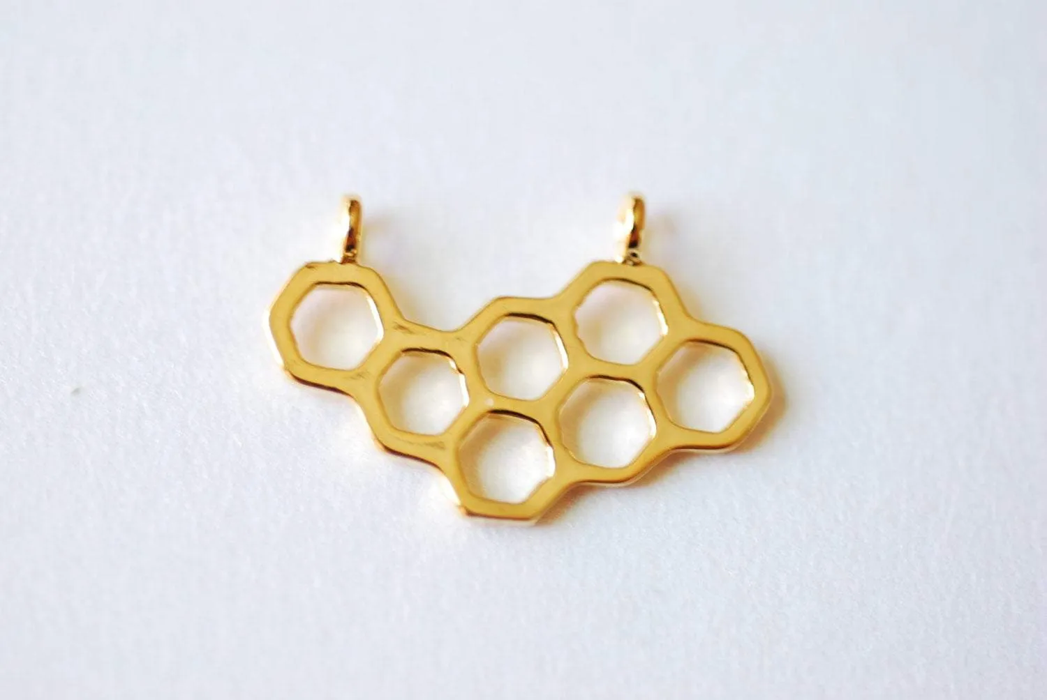 Shiny Vermeil Wholesale Gold Honeycomb Charm- 18k gold plated over Sterling Silver Honeycomb, Gold Geometric Hexagon Charm, Gold Beehive Charm, 241