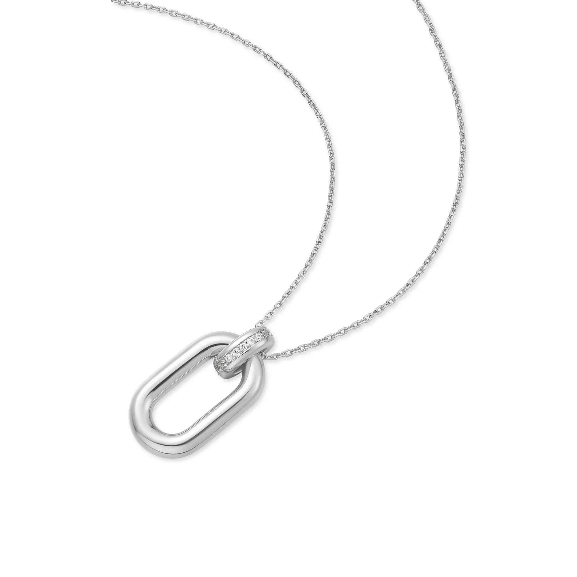 Silver Oval Hoop Pendant Necklace