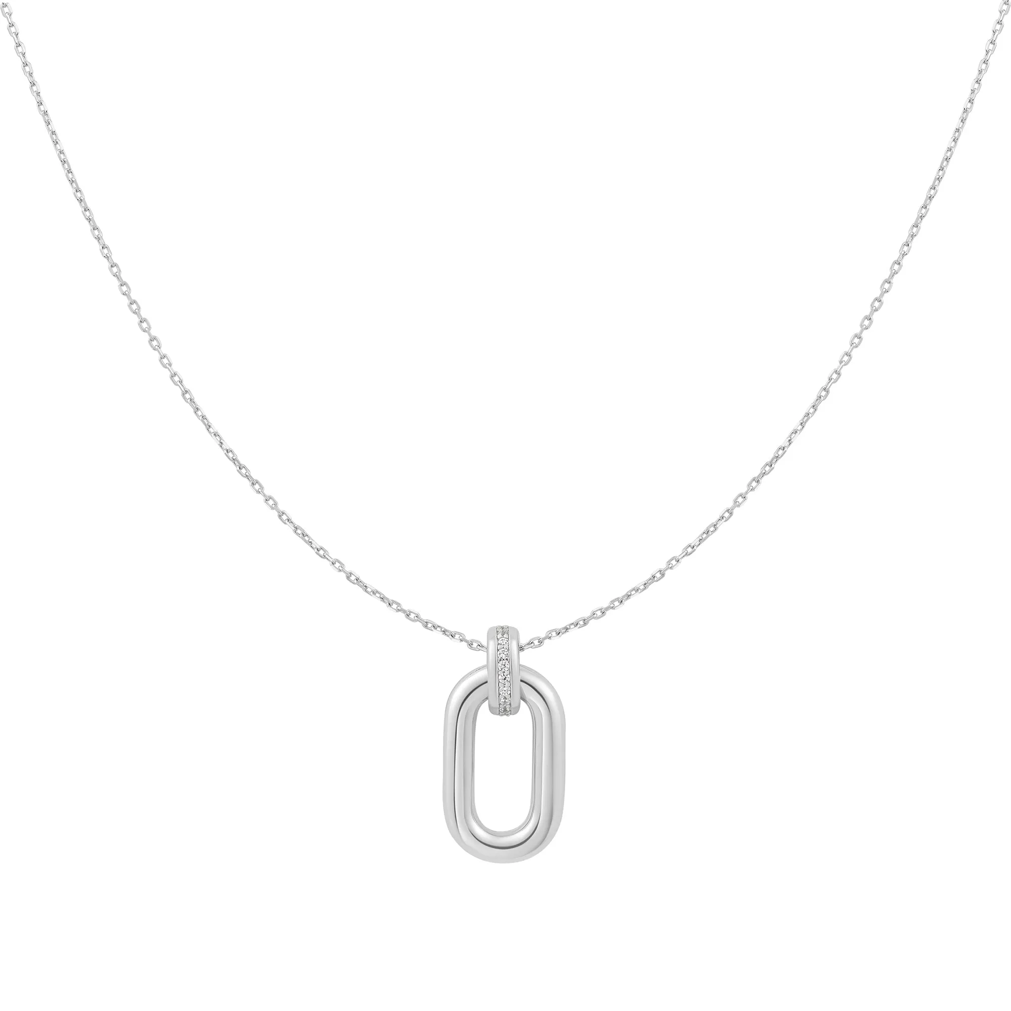 Silver Oval Hoop Pendant Necklace