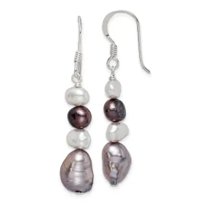 Silver White Grey Fresh Water Pearl Earrings