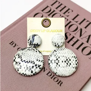 Snakeskin Circle Dangle Earrings in Black and White