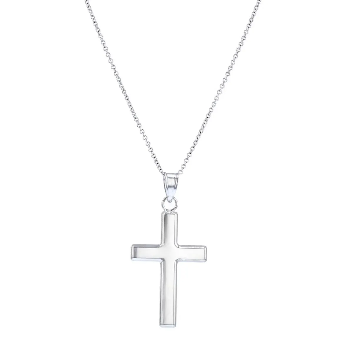 Soleil Collection 18" Plain Cross Necklace | 9K White Gold