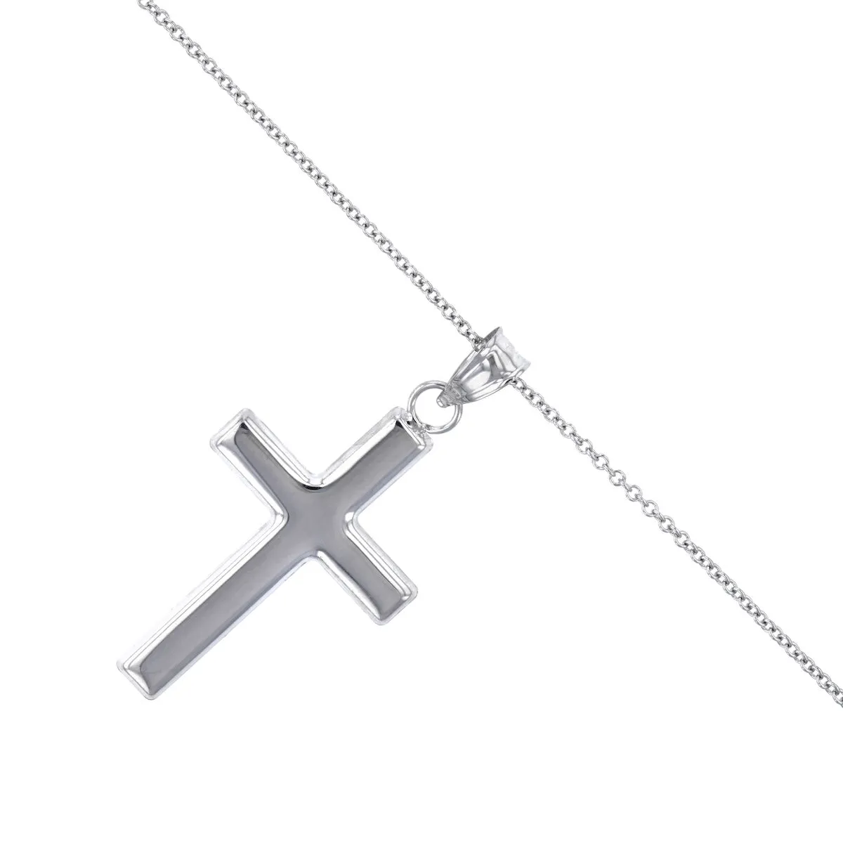 Soleil Collection 18" Plain Cross Necklace | 9K White Gold