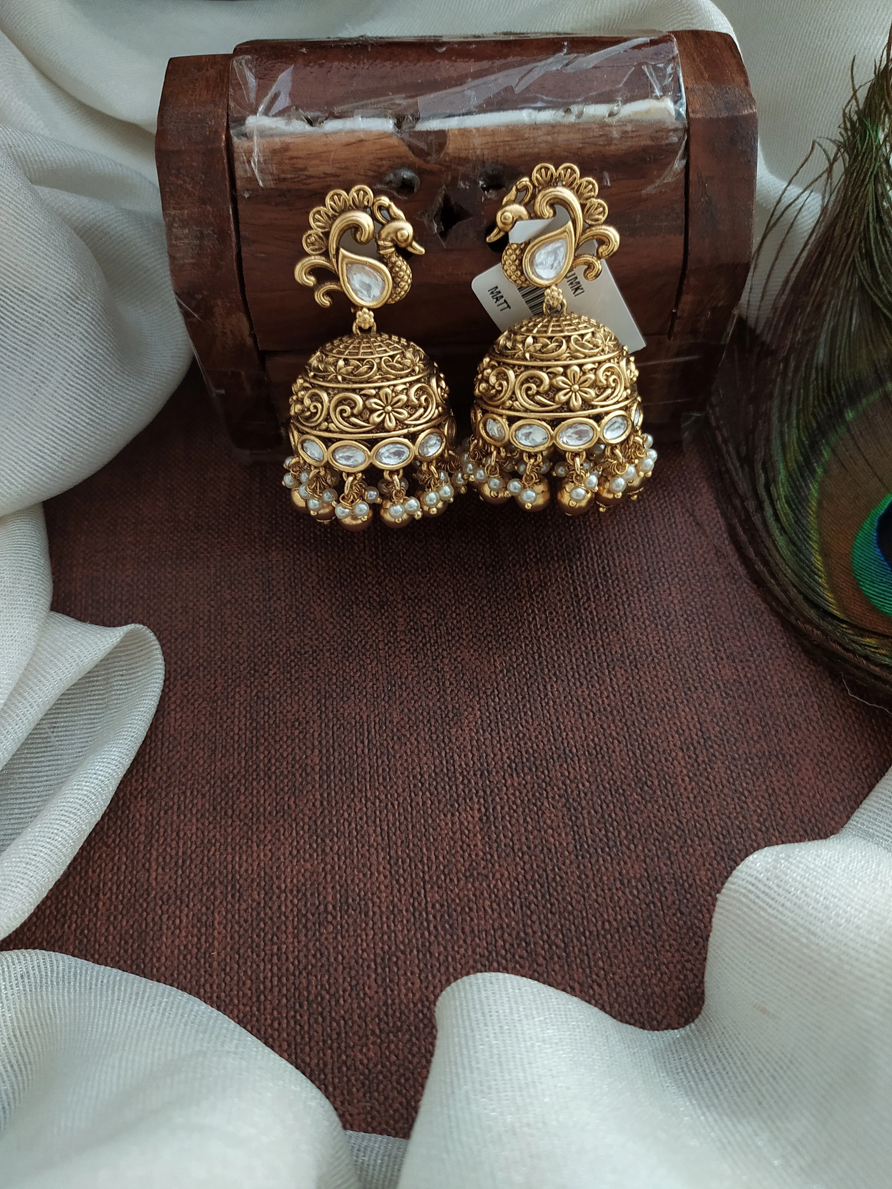 Sophisticated Antique Traditional Peacock Studded Jhumki