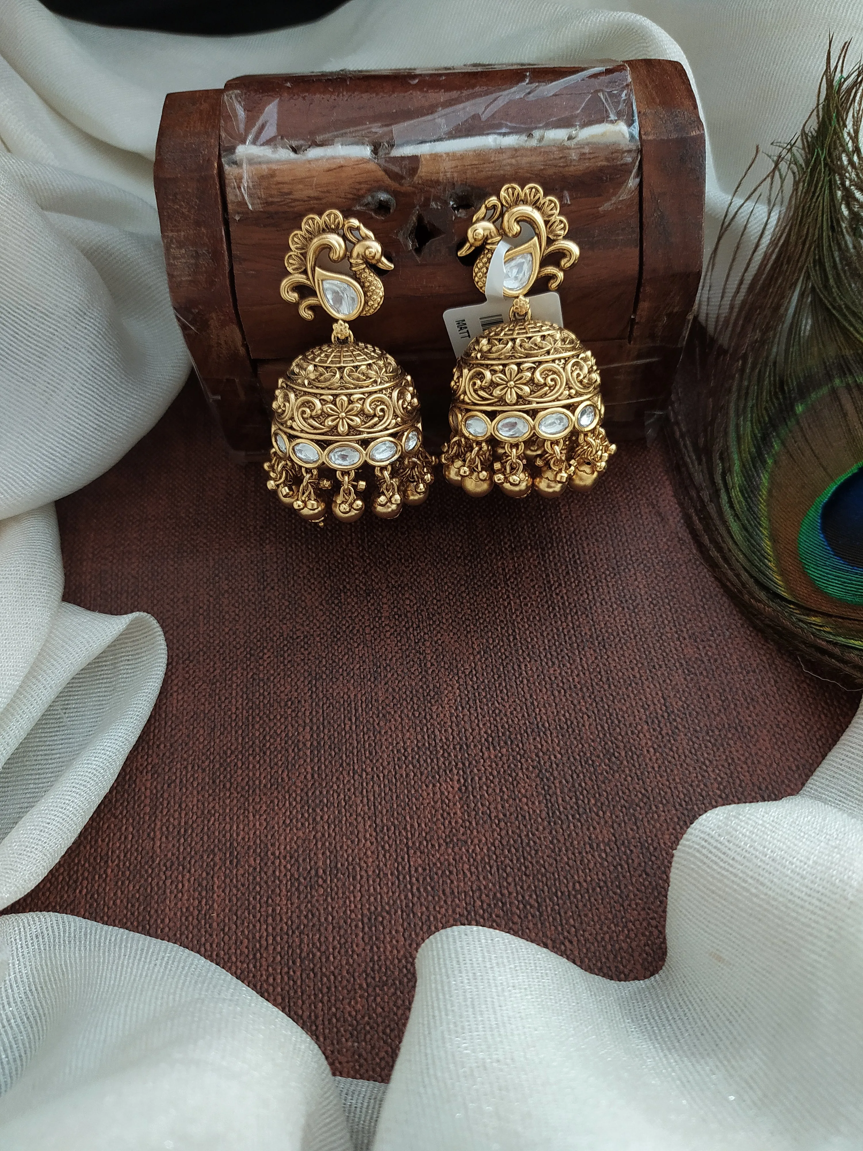 Sophisticated Antique Traditional Peacock Studded Jhumki