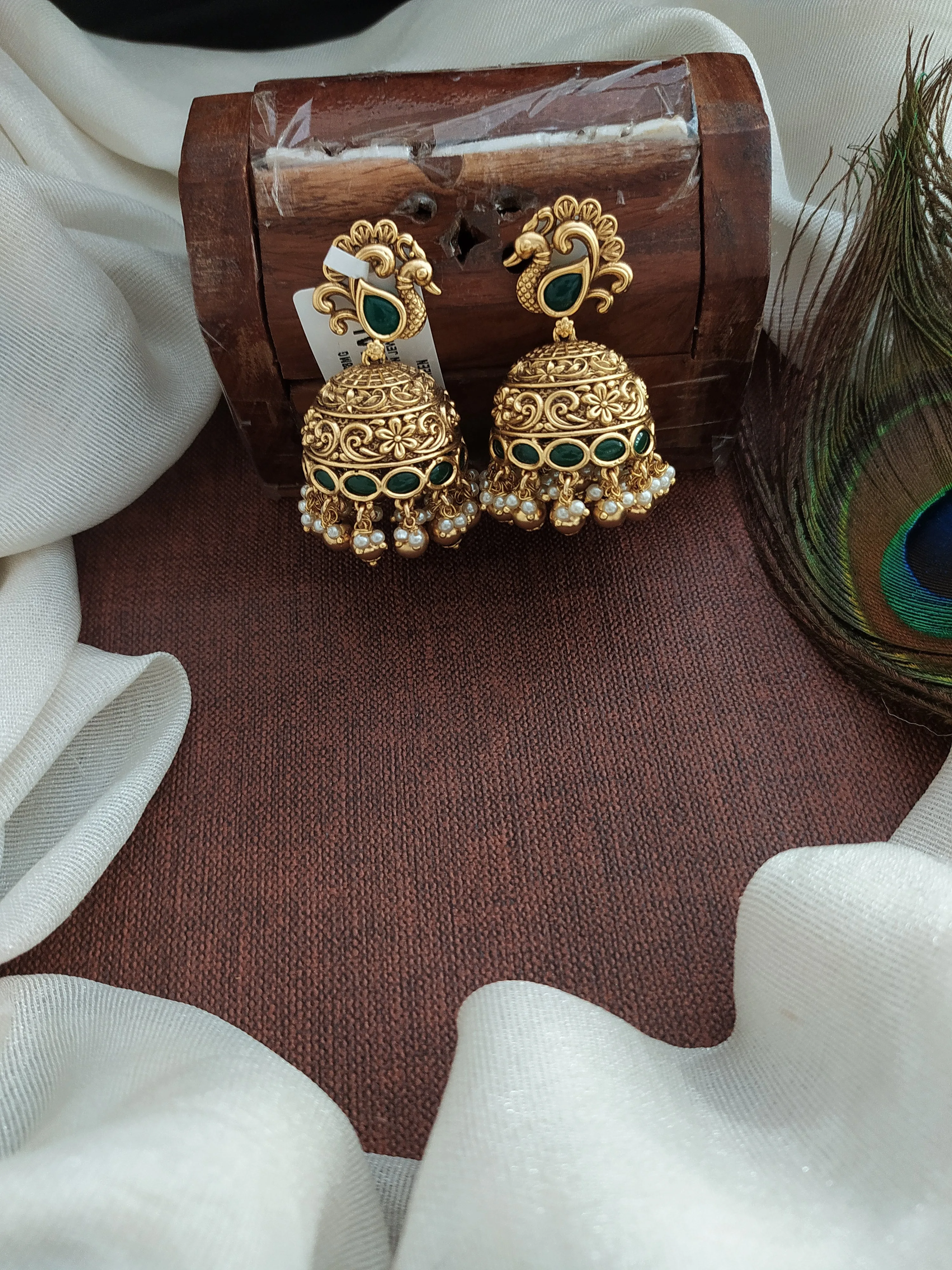 Sophisticated Antique Traditional Peacock Studded Jhumki