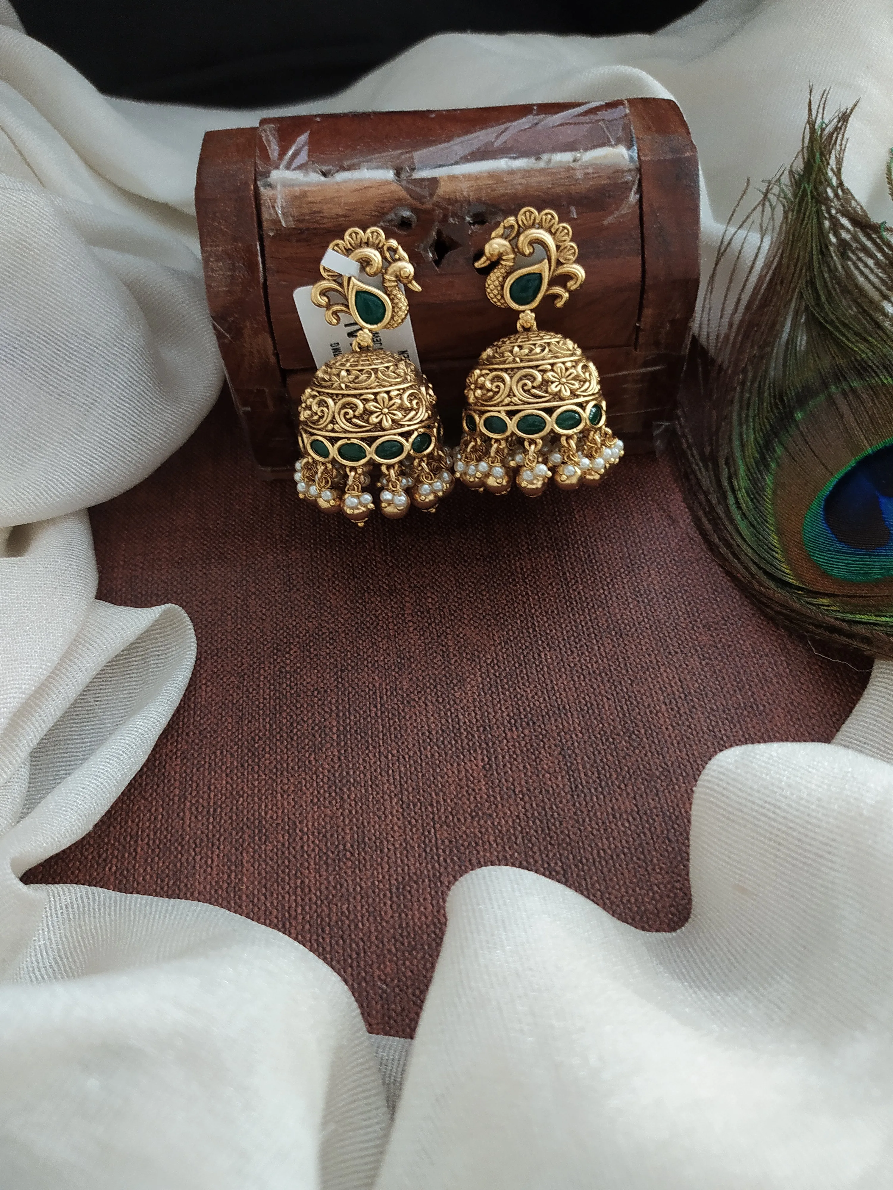 Sophisticated Antique Traditional Peacock Studded Jhumki