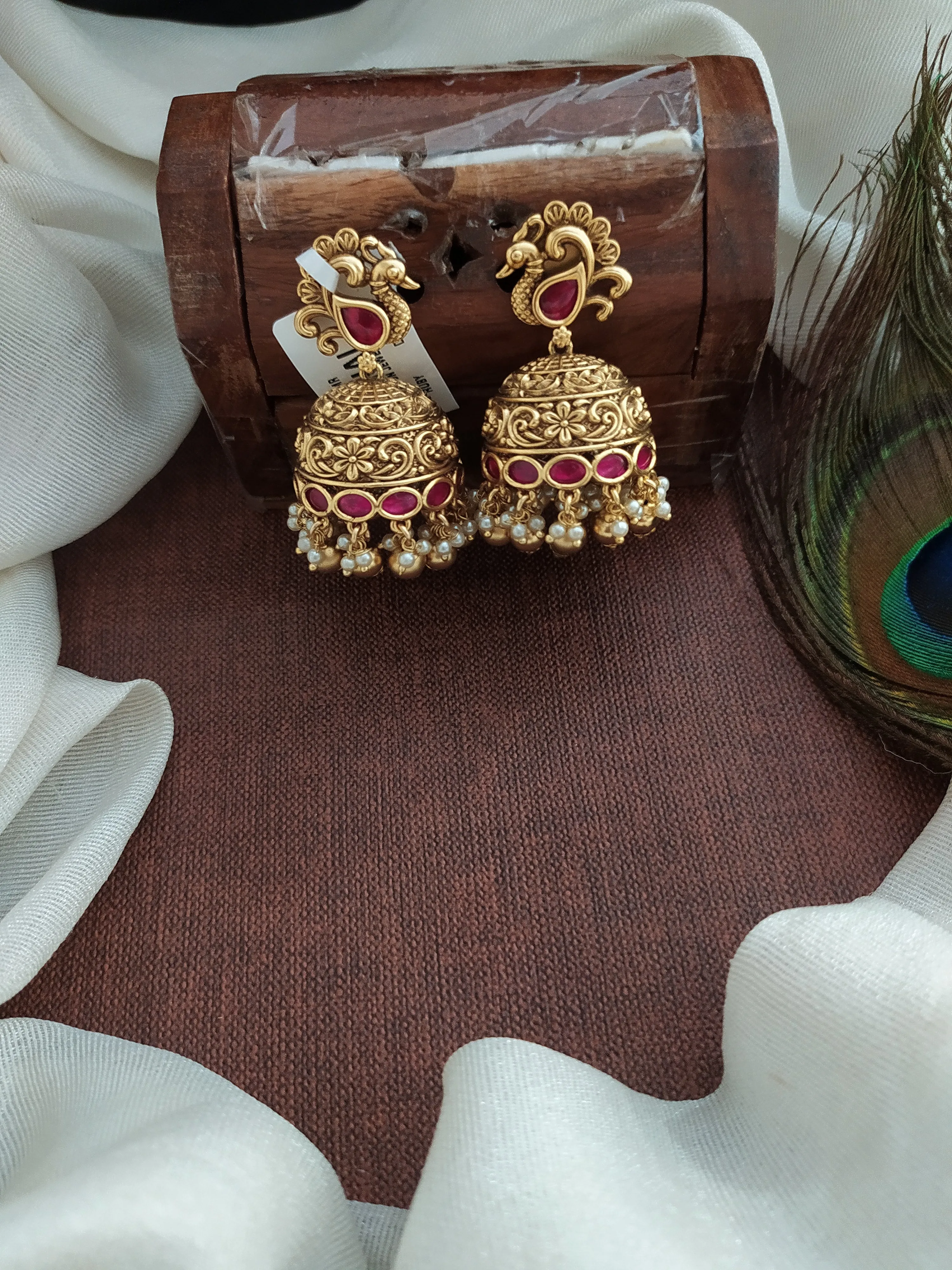 Sophisticated Antique Traditional Peacock Studded Jhumki