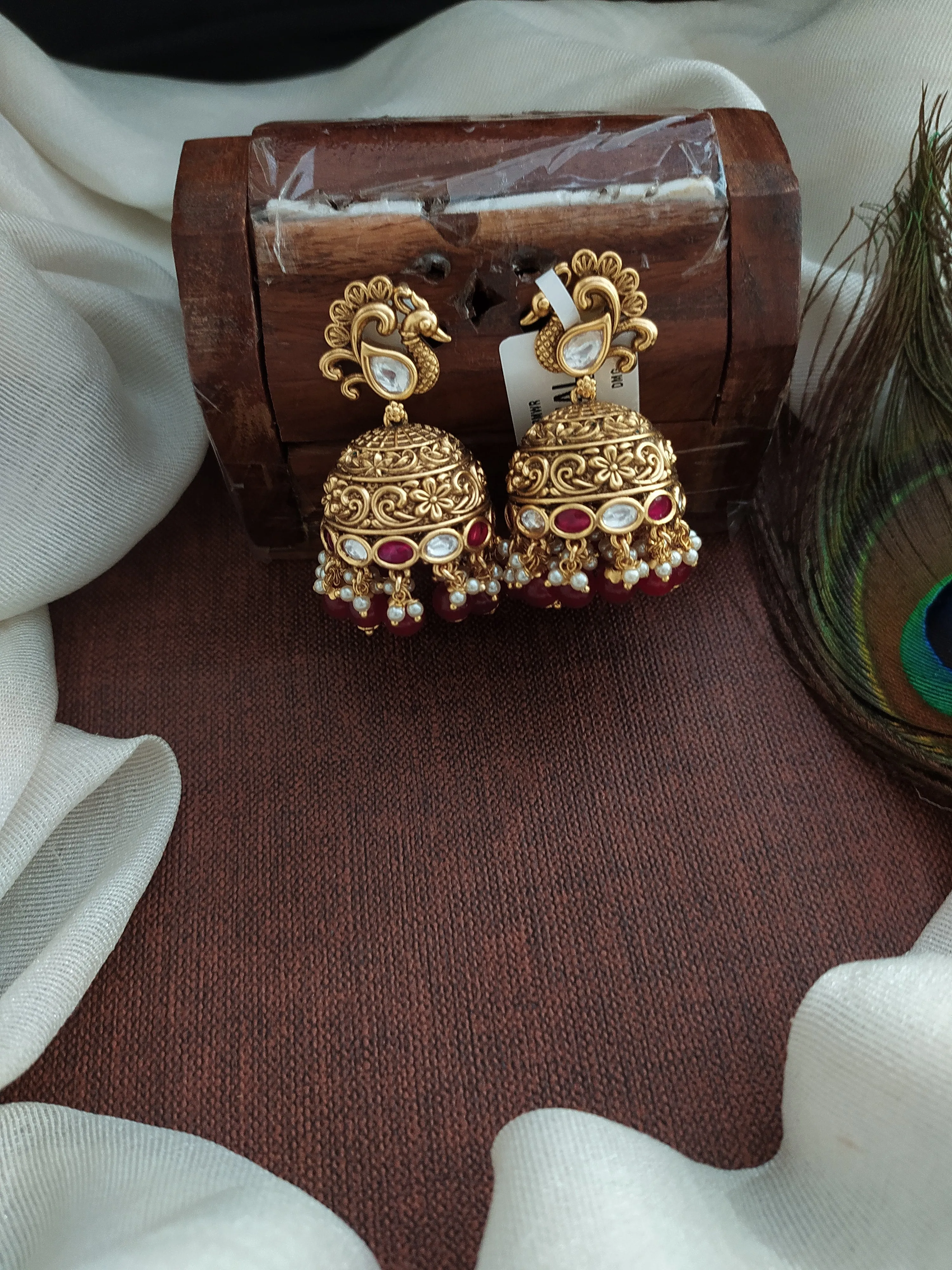 Sophisticated Antique Traditional Peacock Studded Jhumki