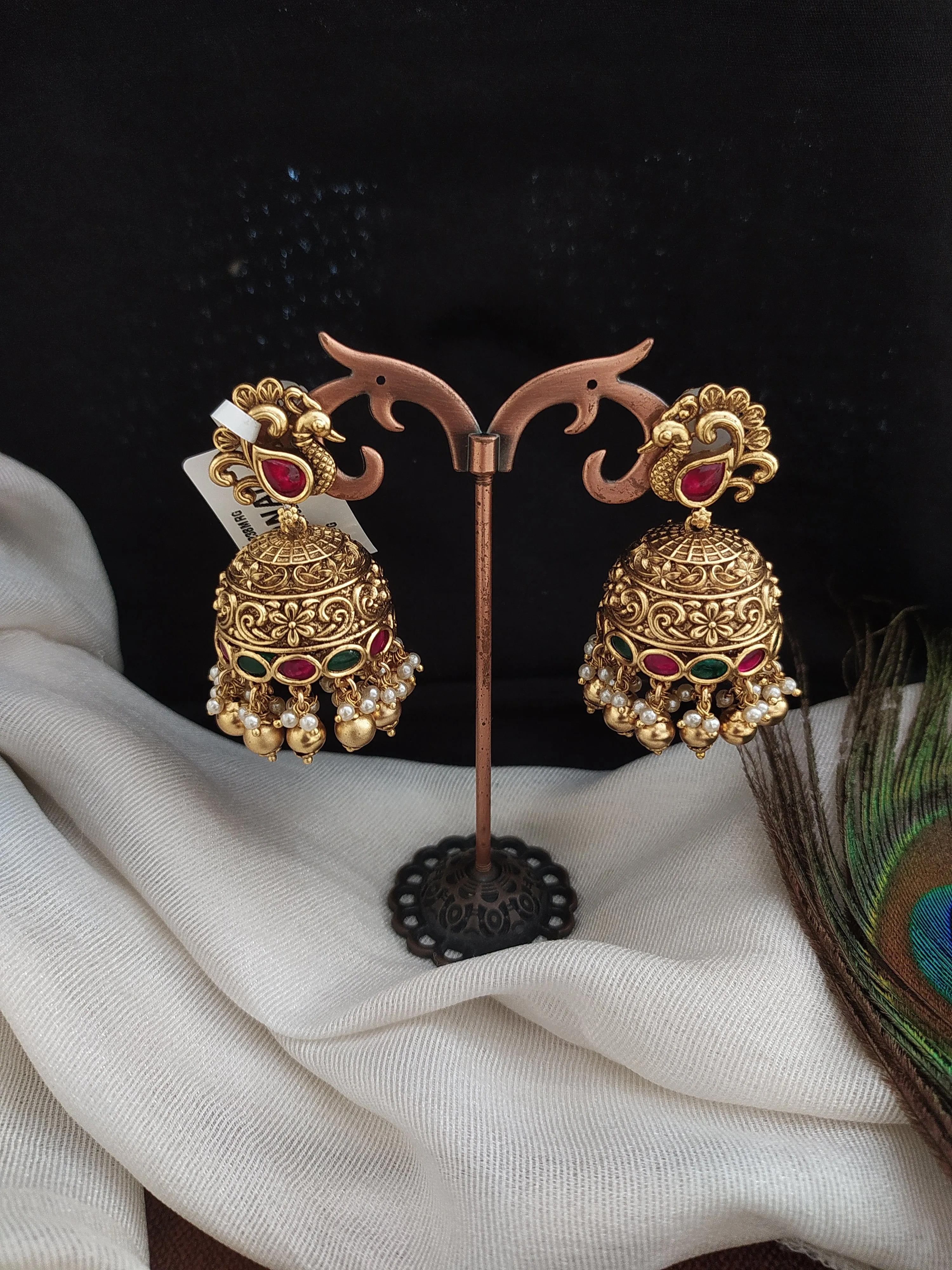 Sophisticated Antique Traditional Peacock Studded Jhumki