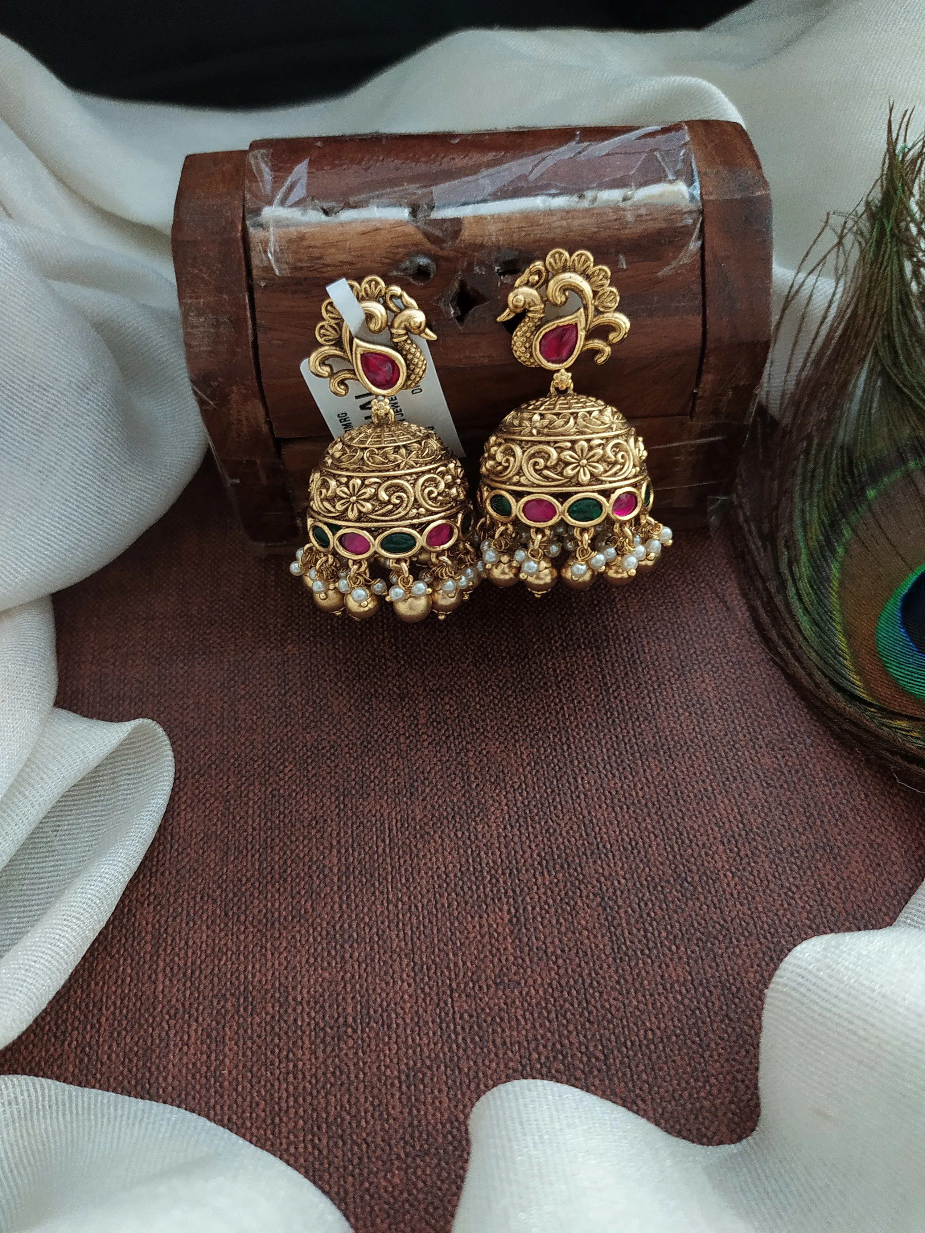 Sophisticated Antique Traditional Peacock Studded Jhumki