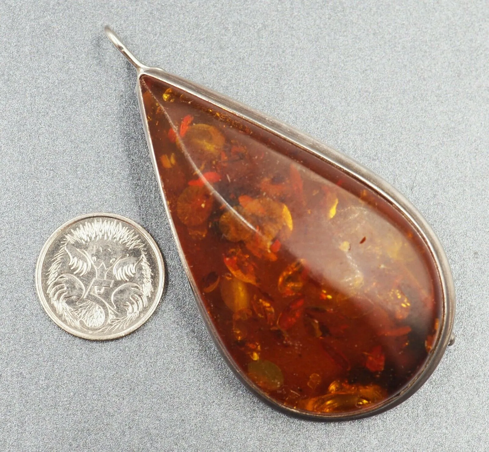 Sterling Silver Amber Pendant/Brooch