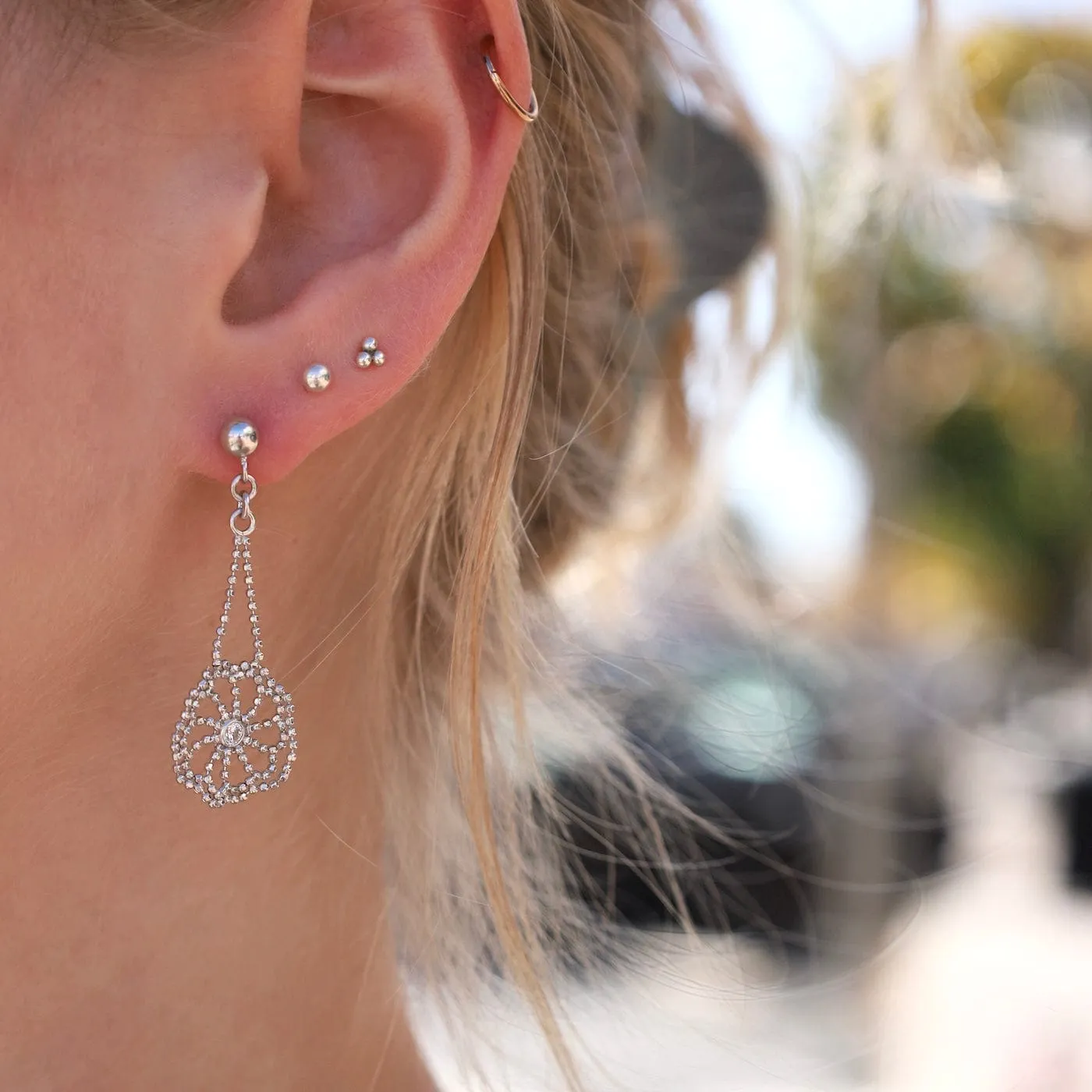 Sterling Silver Sand Dollar with CZ Earrings