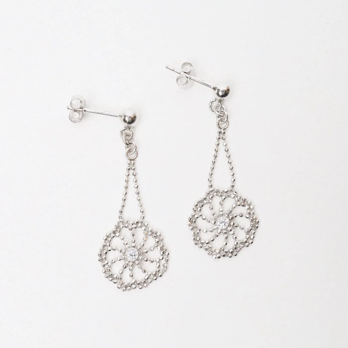 Sterling Silver Sand Dollar with CZ Earrings