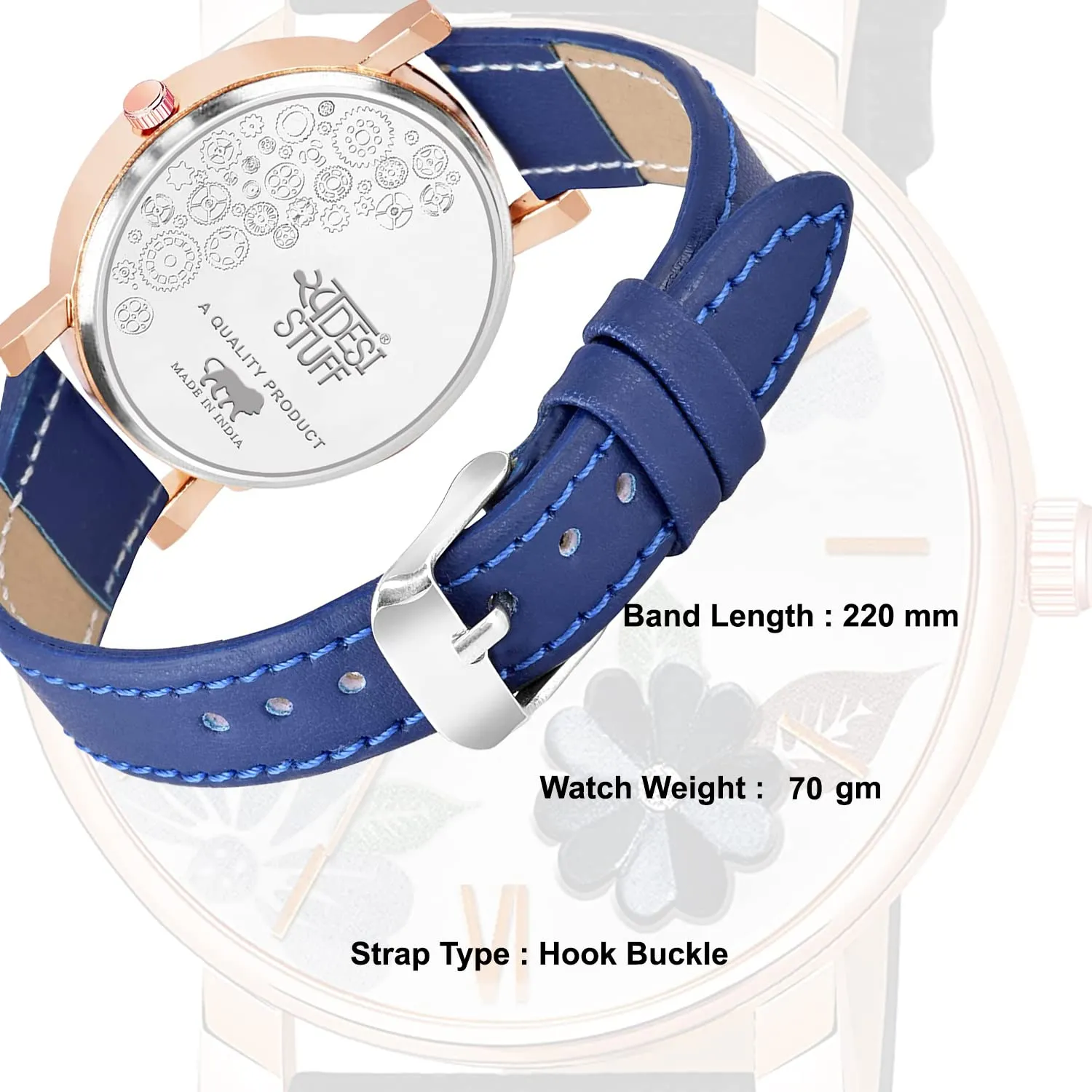 SWADESI STUFF Blue Color Flower Dial Premium Leather Strap Analog Watch for Women and Girls