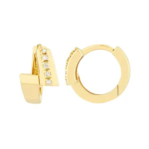 Tapered Bar Ascending Diamond Huggie Hoop Earrings