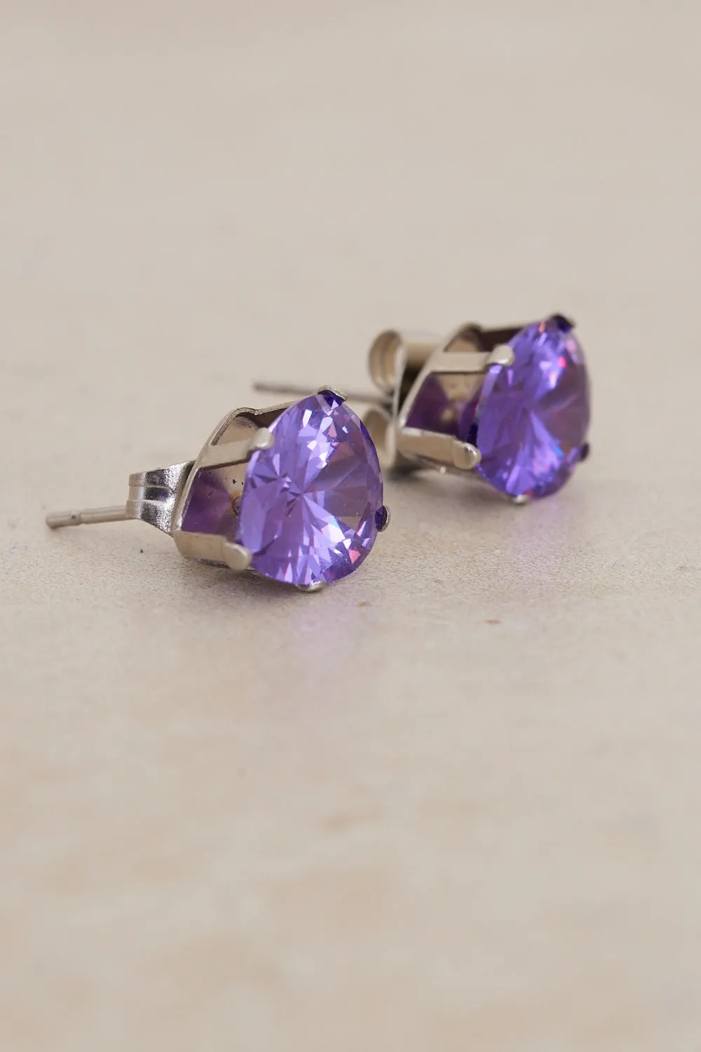 Teardrop Stud Earrings - Amethyst Purple