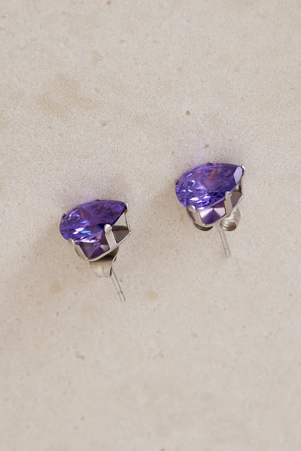 Teardrop Stud Earrings - Amethyst Purple