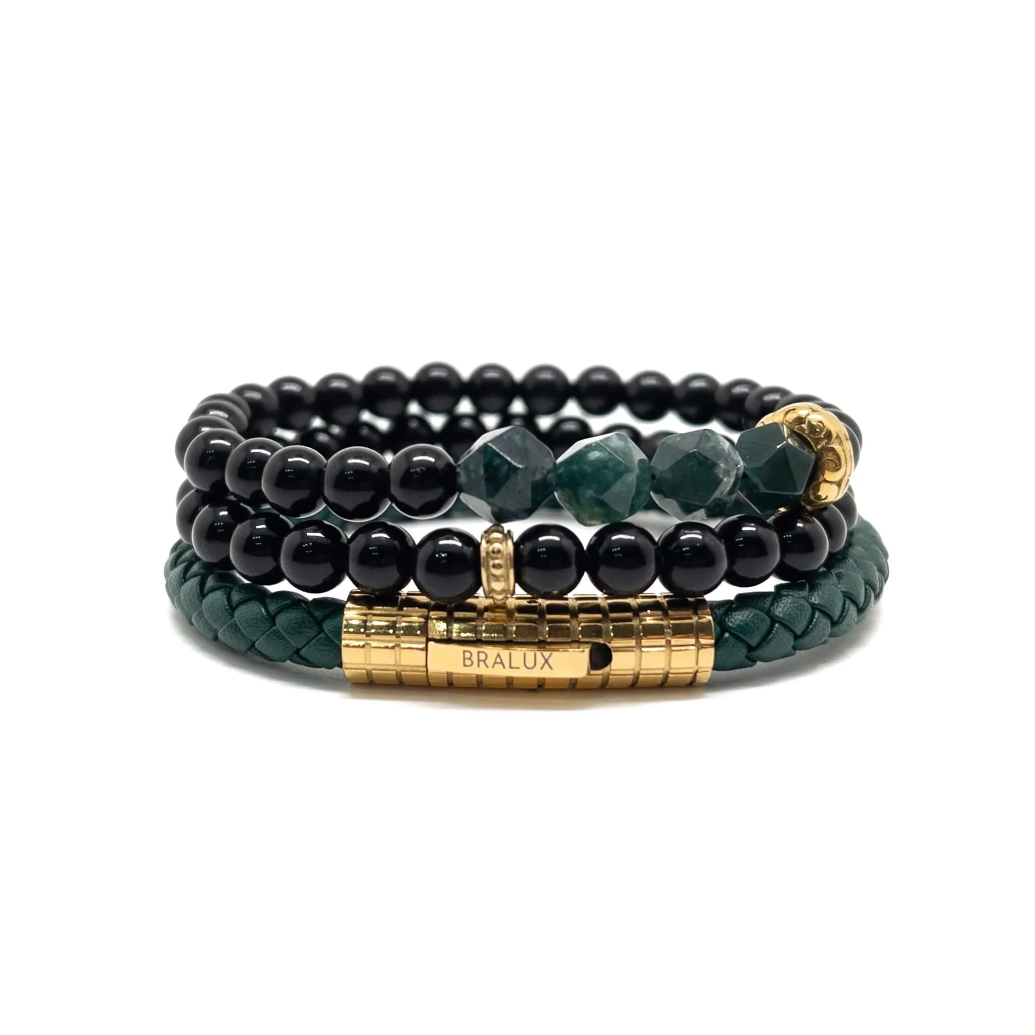 The Gold Plated Buckle With Green Leather Stack