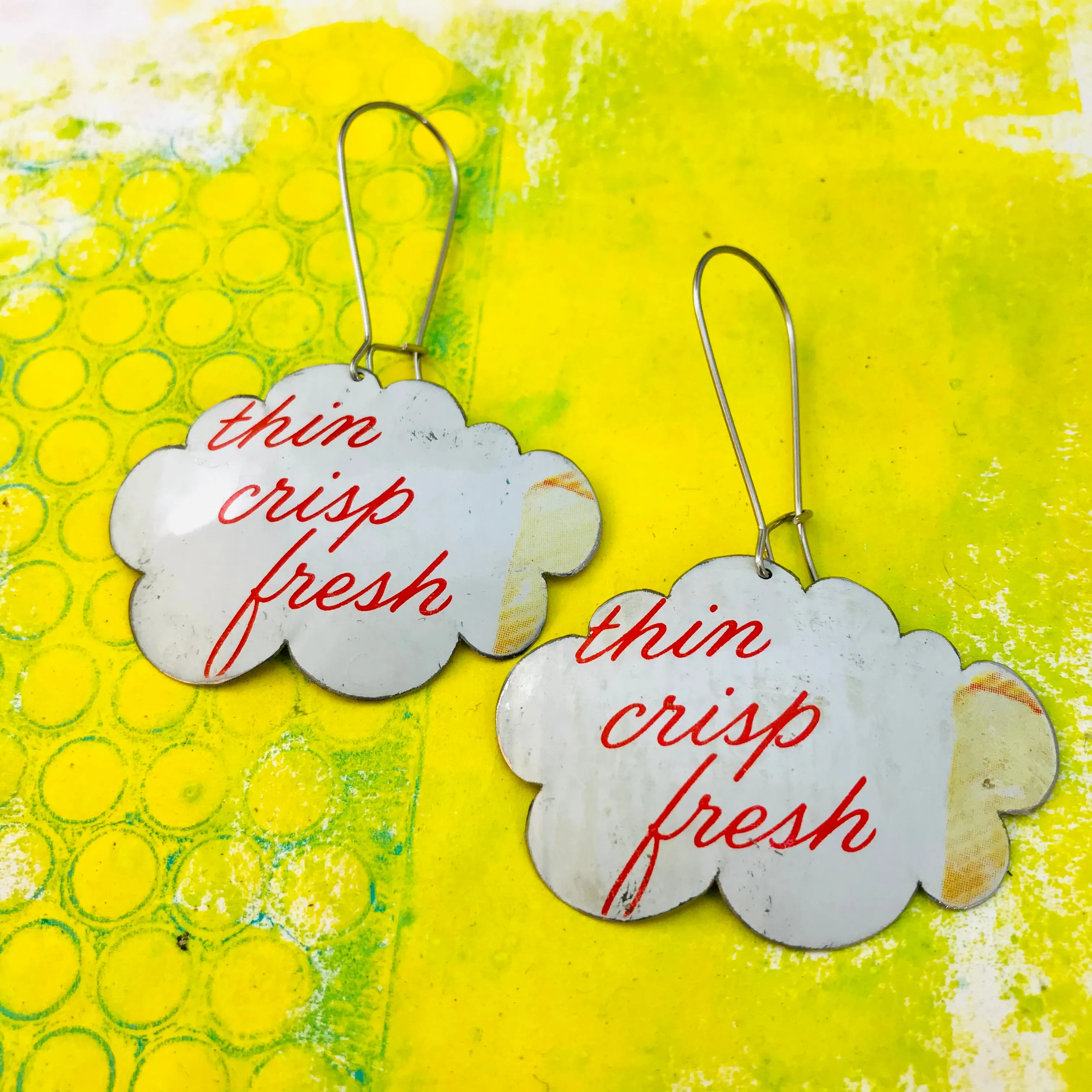 Thin Crisp Fresh Clouds Upcycled Tin Earrings