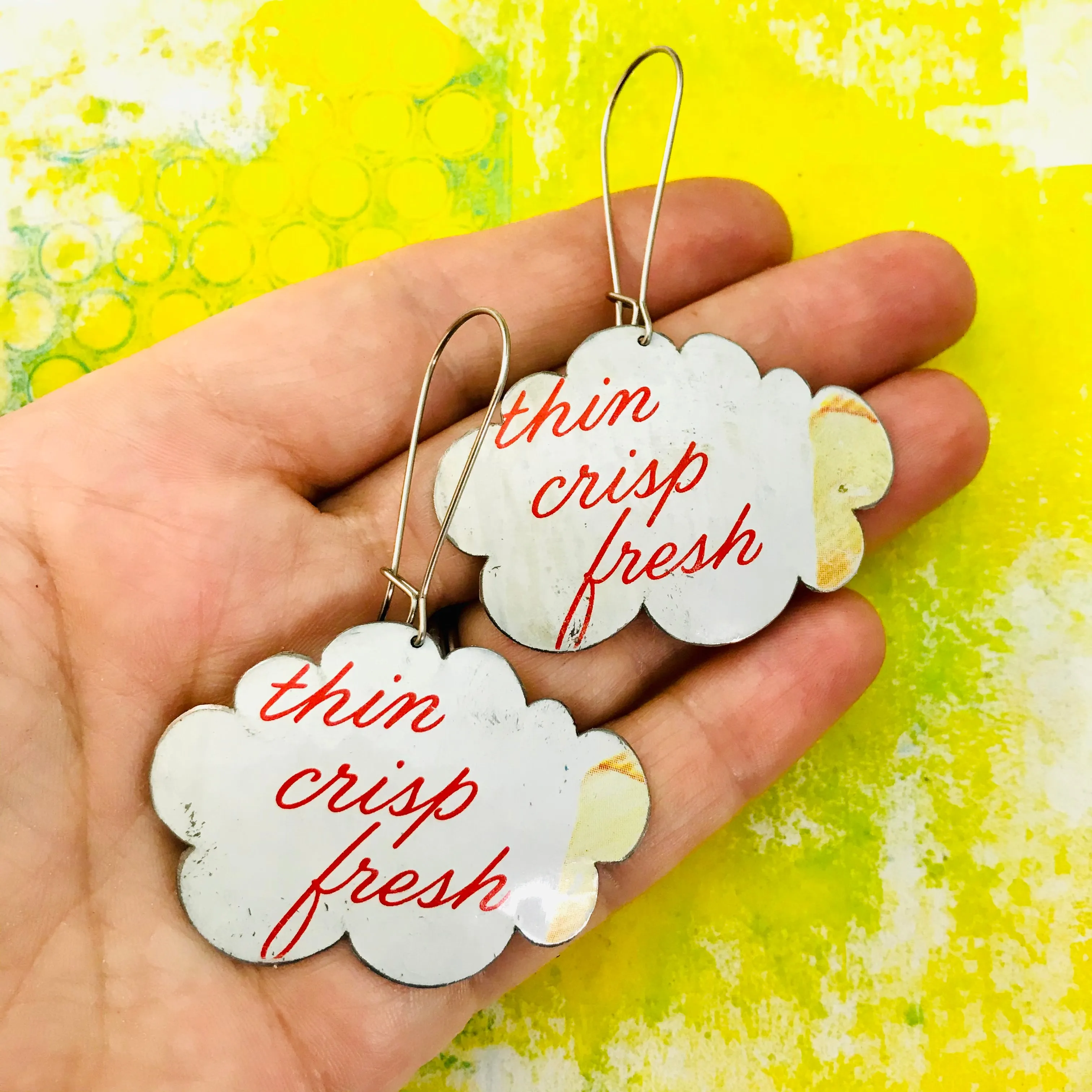 Thin Crisp Fresh Clouds Upcycled Tin Earrings