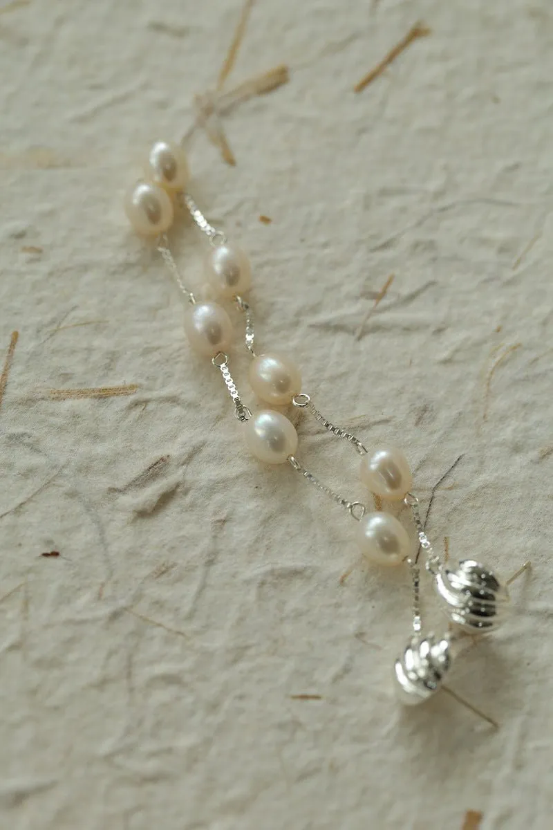 Undercurrent Silver Shell Multi-Pearl Long Dangle Earrings