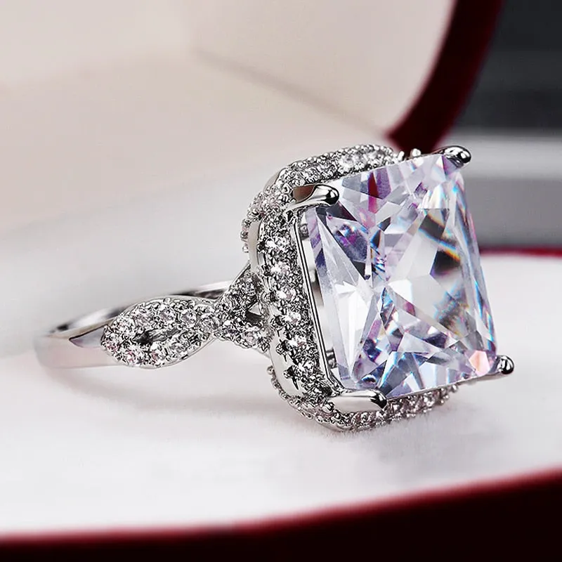 Victorian Jewelry Gorgeous Shiny Square Radiant Cut CZ Cocktail Ring