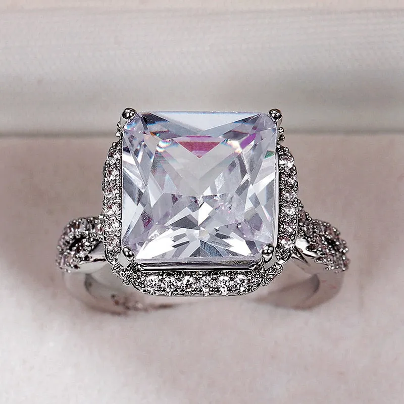 Victorian Jewelry Gorgeous Shiny Square Radiant Cut CZ Cocktail Ring