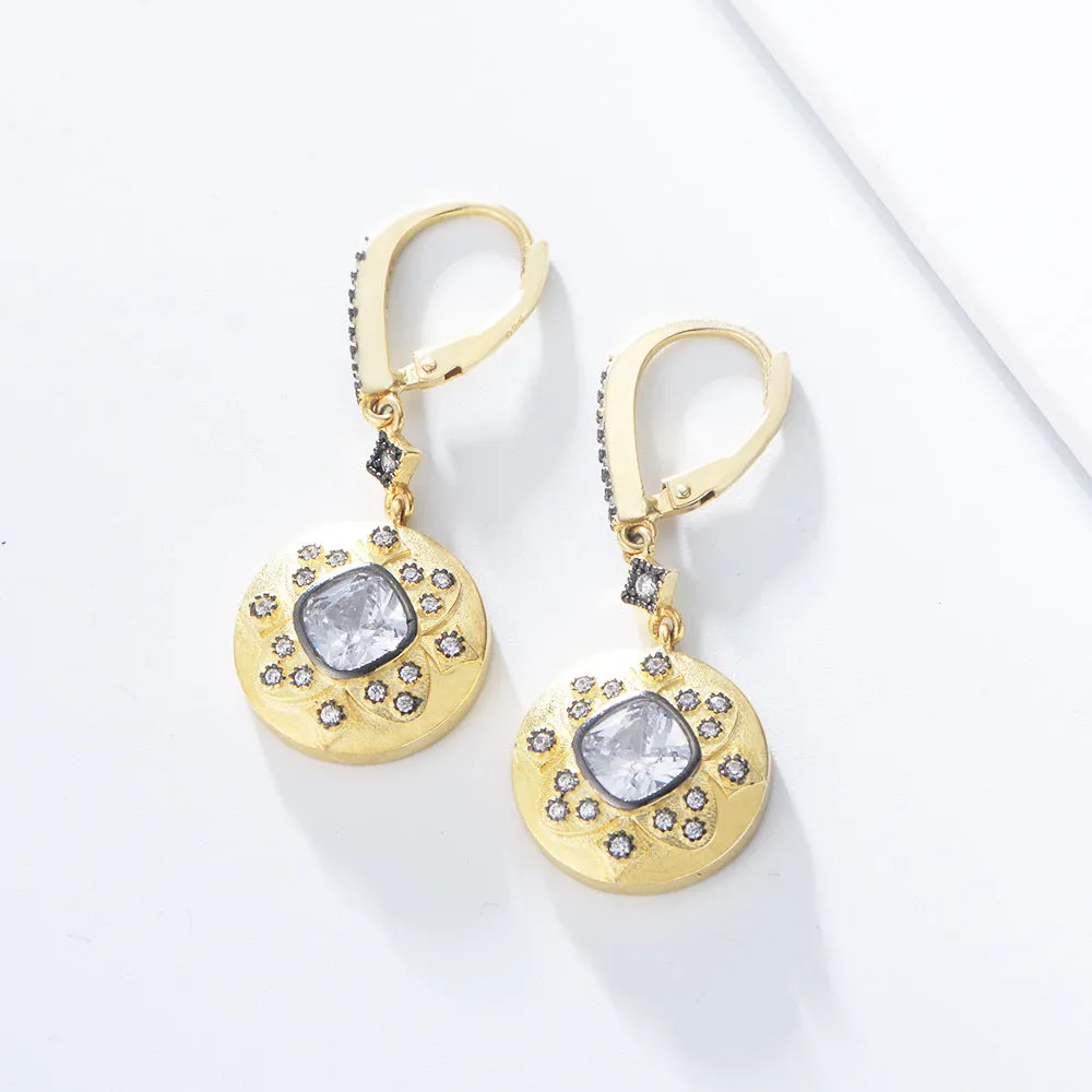 Vintage Circle with Zircon Silver Drop Earrings for Women