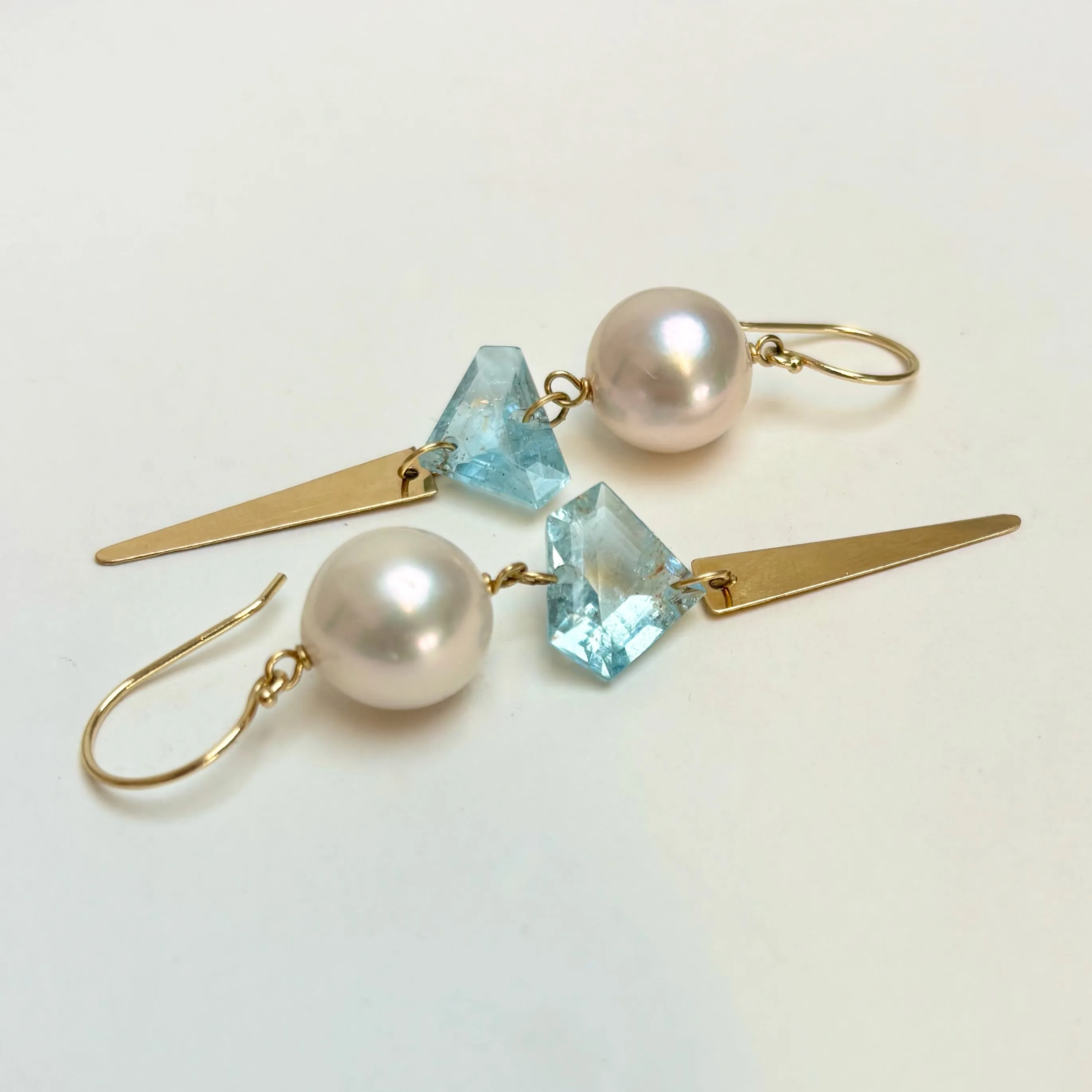 white pearl and aquamarine fun dagger earrings