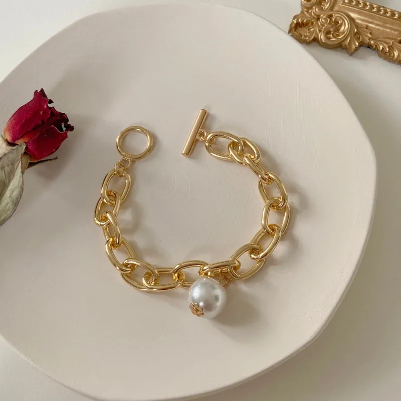 Women's Bohemian Gold with Pearl Bracelet Set