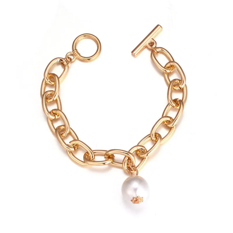 Women's Bohemian Gold with Pearl Bracelet Set