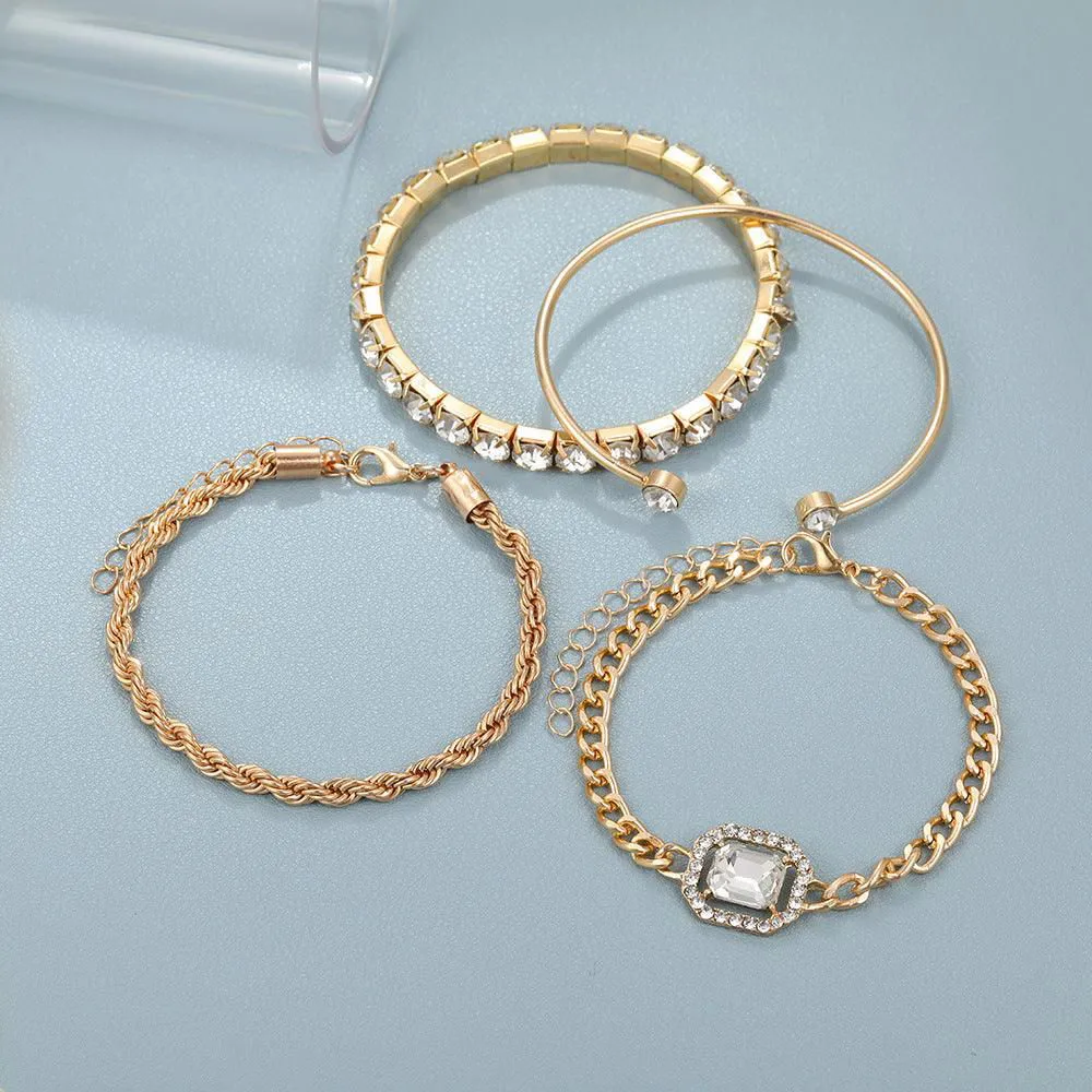 Women’s Vintage Bohemian Design Crystal Bracelet Set – 4 Pcs