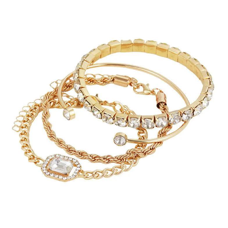 Women’s Vintage Bohemian Design Crystal Bracelet Set – 4 Pcs