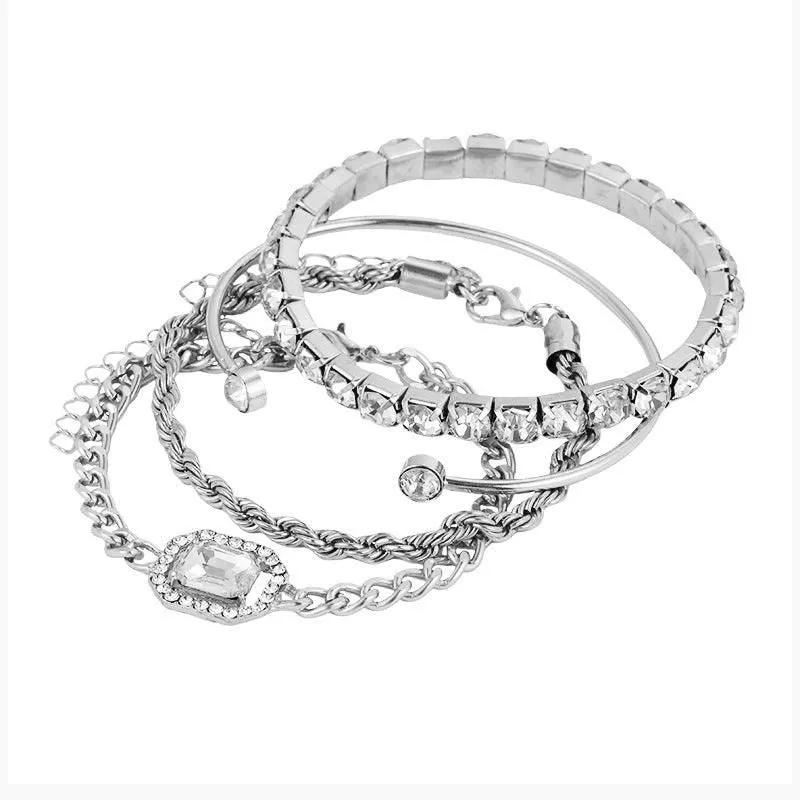 Women’s Vintage Bohemian Design Crystal Bracelet Set – 4 Pcs