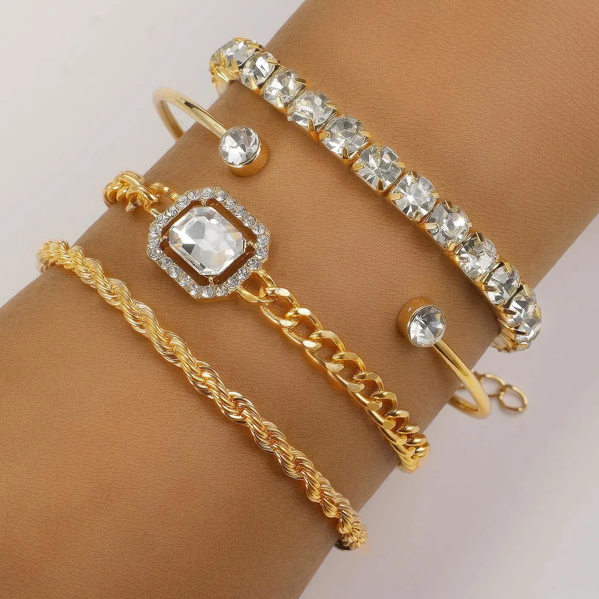 Women’s Vintage Bohemian Design Crystal Bracelet Set – 4 Pcs